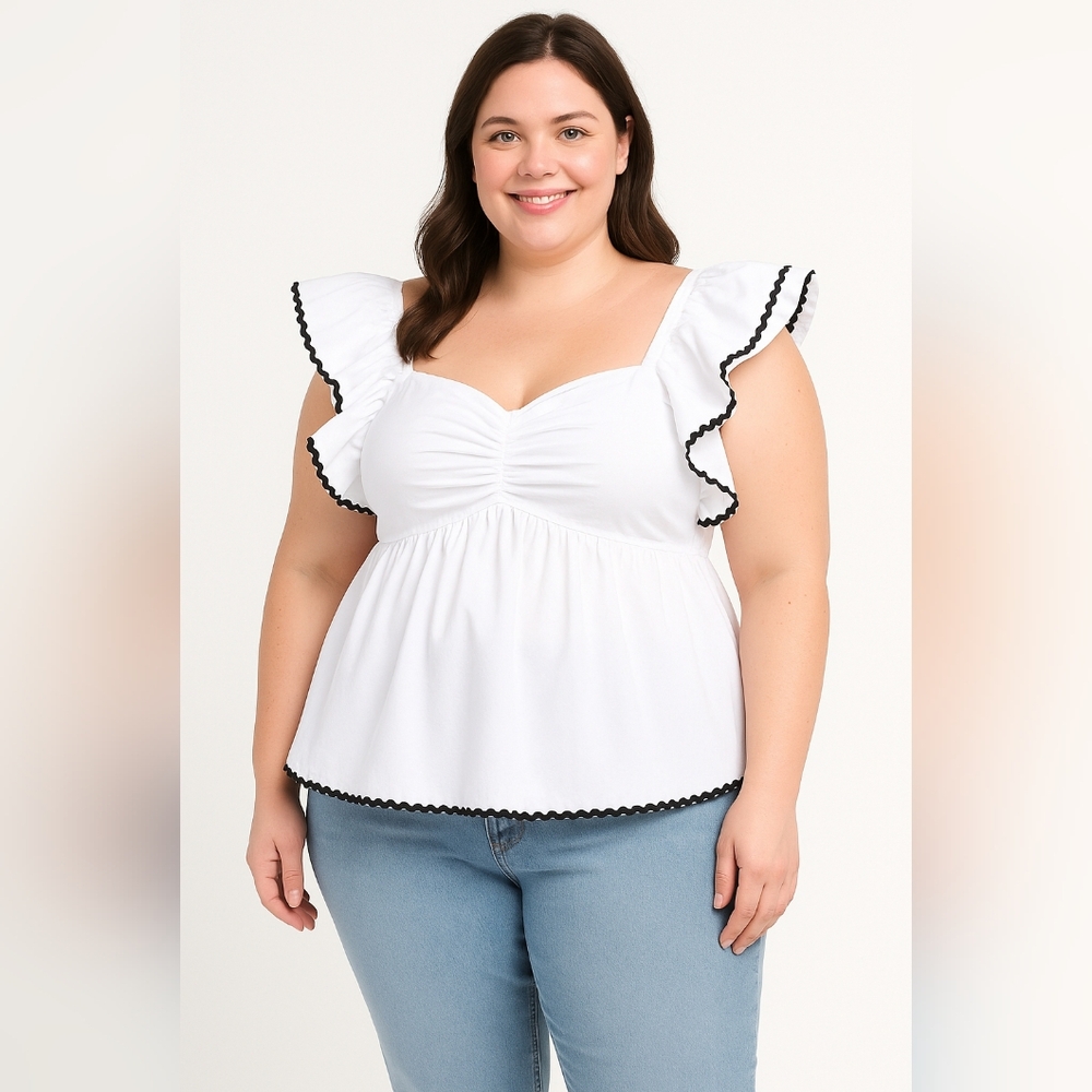 Girl Soul Plus Ruffle Sleeve Empire Blouse White Size 1X